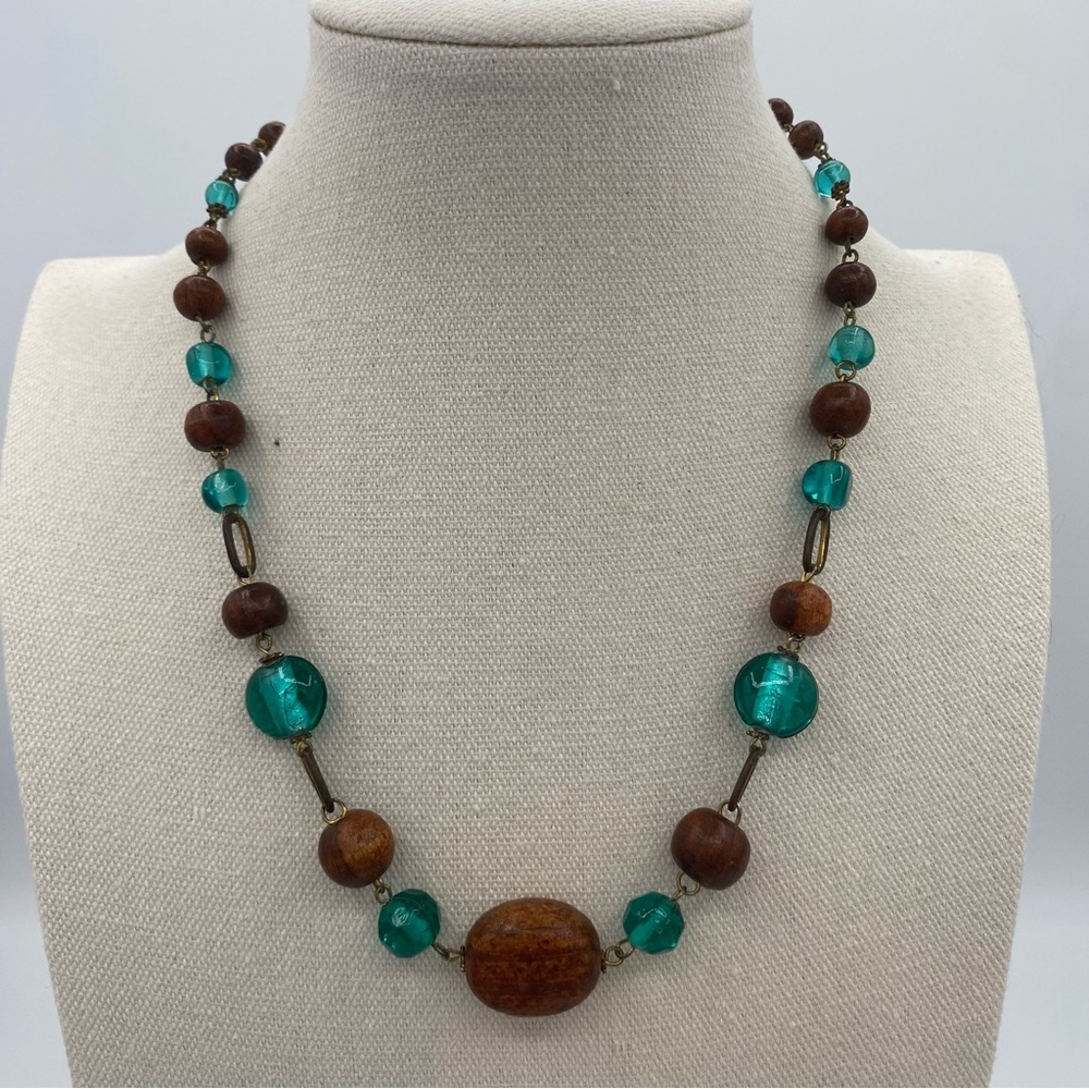 Elegant Brown and Teal Beaded Necklace